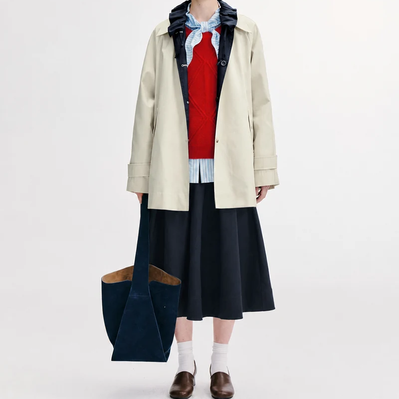Reversible Drawstring Waist Long Trench Coat