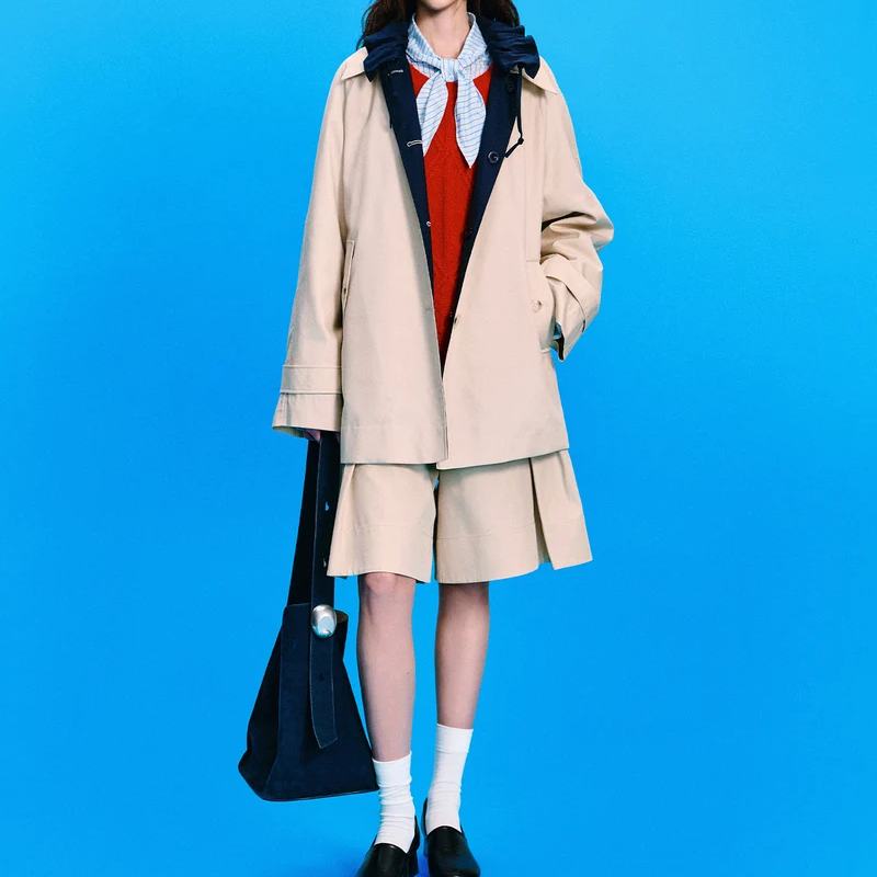 Reversible Drawstring Waist Long Trench Coat