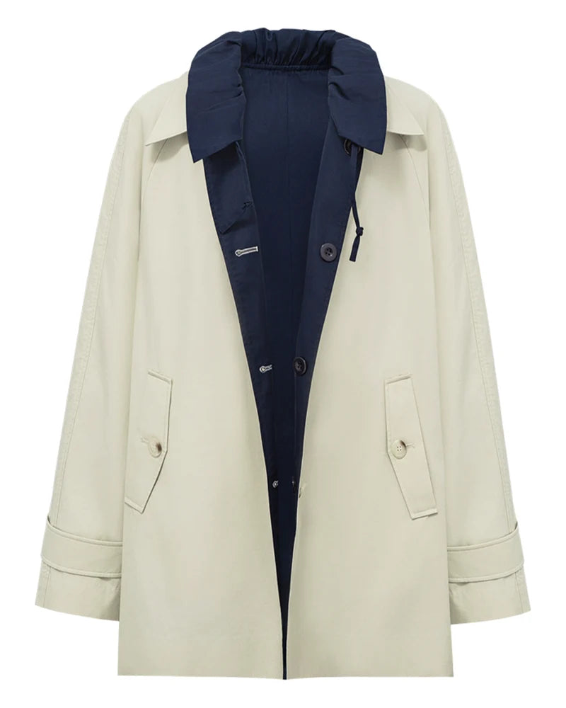 Reversible Drawstring Waist Long Trench Coat