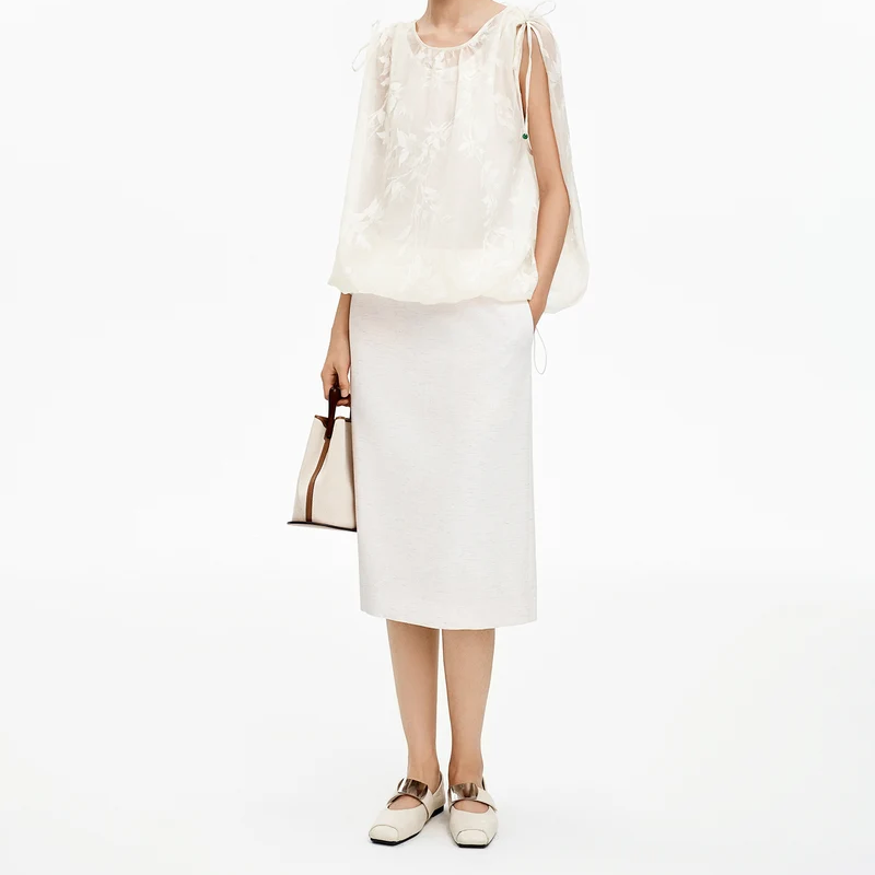 Jacquard Printed Sleeveless Vest with Shoulder Drawstrings