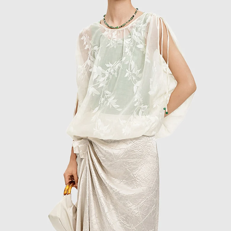 Jacquard Printed Sleeveless Vest with Shoulder Drawstrings