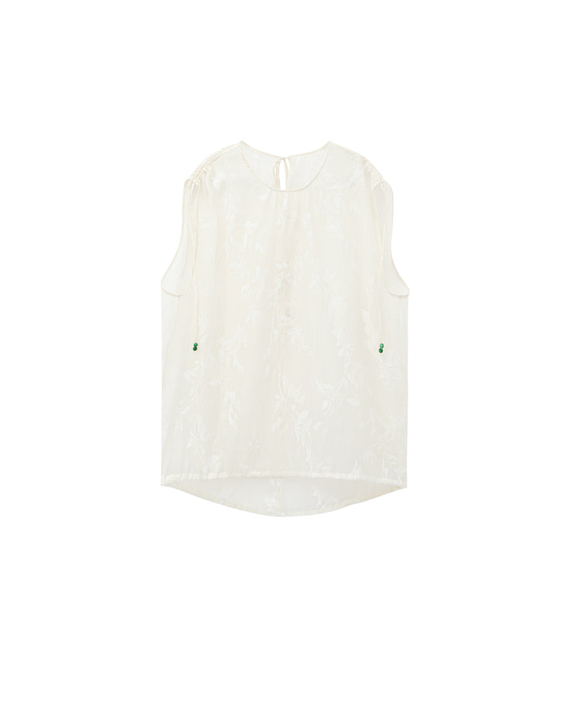 Jacquard Printed Sleeveless Vest with Shoulder Drawstrings
