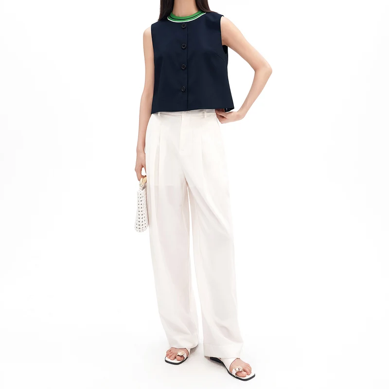 Contrast Ribbed Round Neck Sleeveless Vest