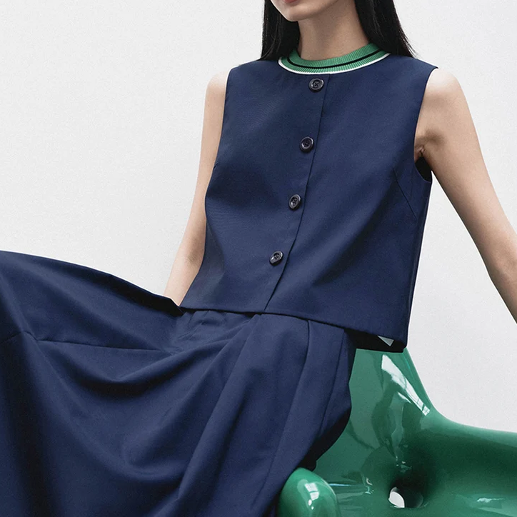 Contrast Ribbed Round Neck Sleeveless Vest