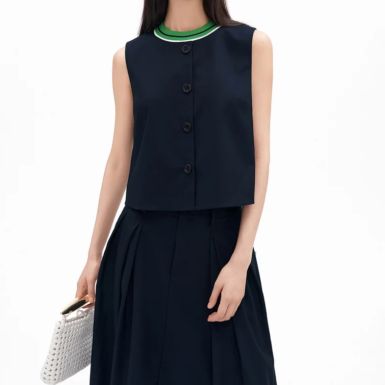 Contrast Ribbed Round Neck Sleeveless Vest