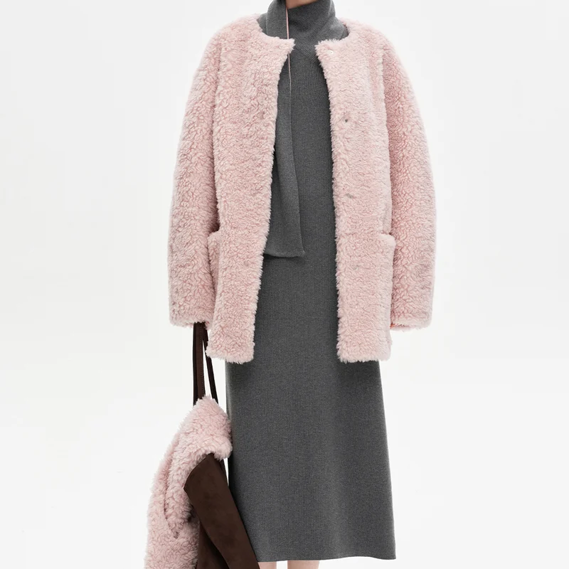 Drop Shoulder Mid-length Fleece Coat with Scarf Collar